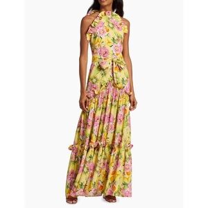 Borgo De Nor Tatiana Silk Crepe Dress-Peonia Yellow Floral-Womens 8-Designer-NEW